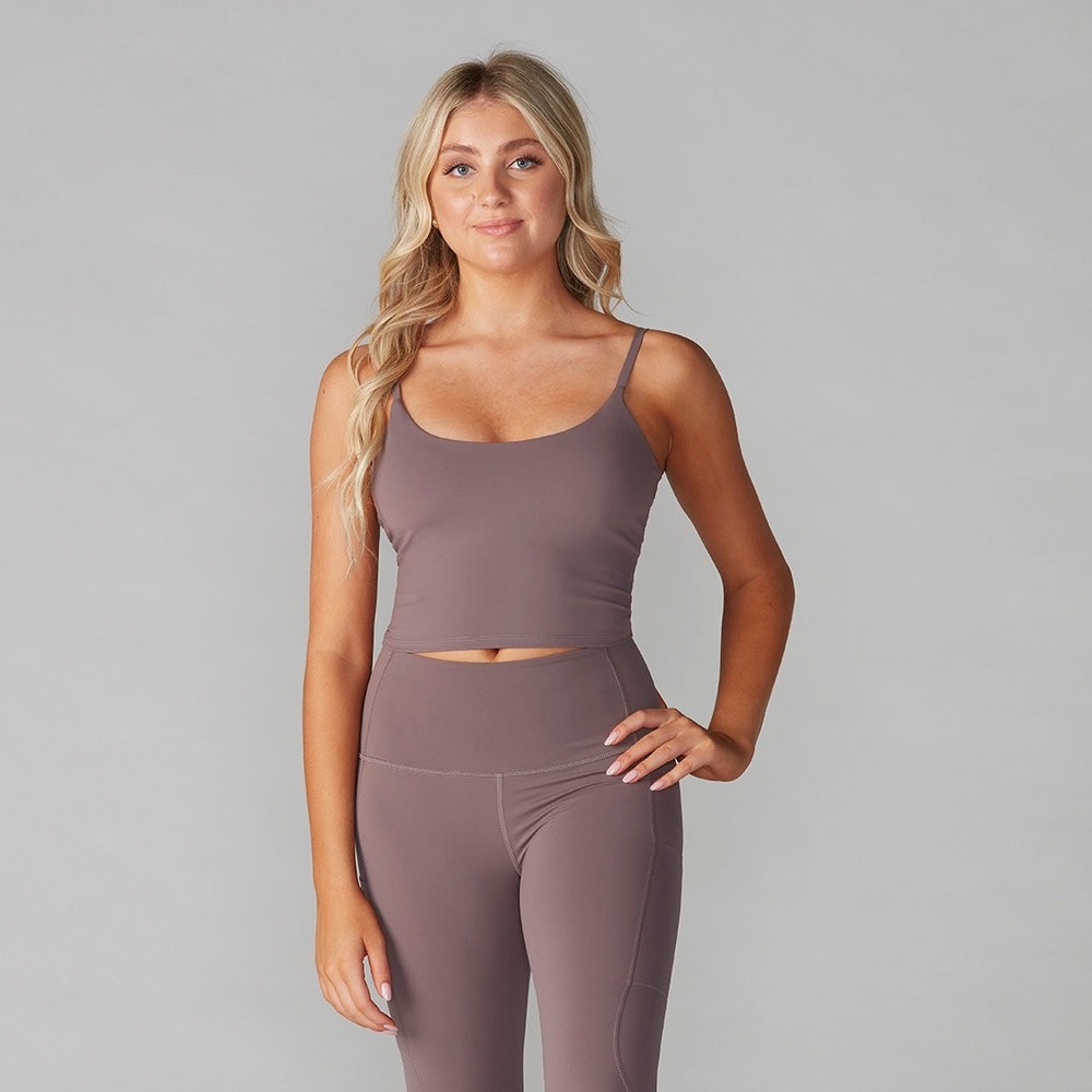 Tavi Noir Cami Bra Small Mauve Brown Adjustable Strap Yoga Crop Top Activewear